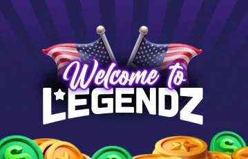 Welcome to Legendz banner with US flags and coins