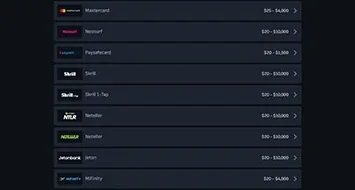 Mafia Casino cashier listing payment methods with their limits